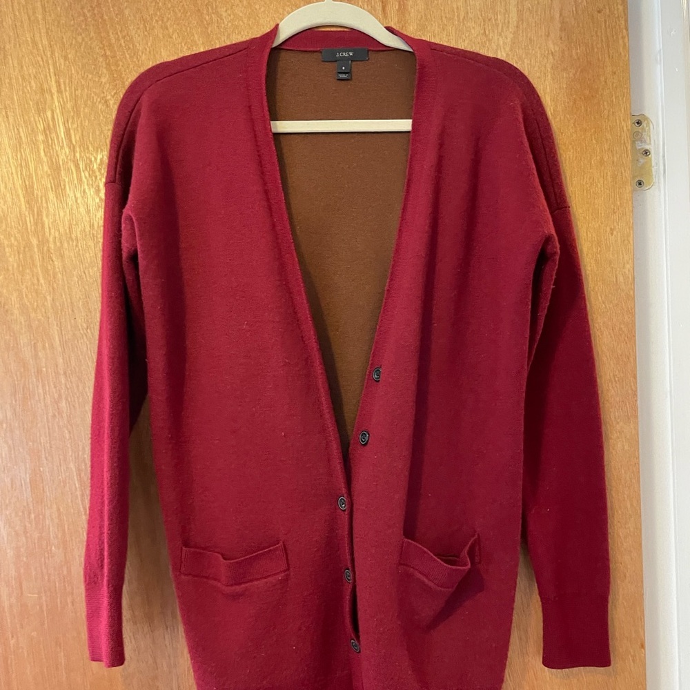 JCrew Wool Button Up Red Sweater Size Small